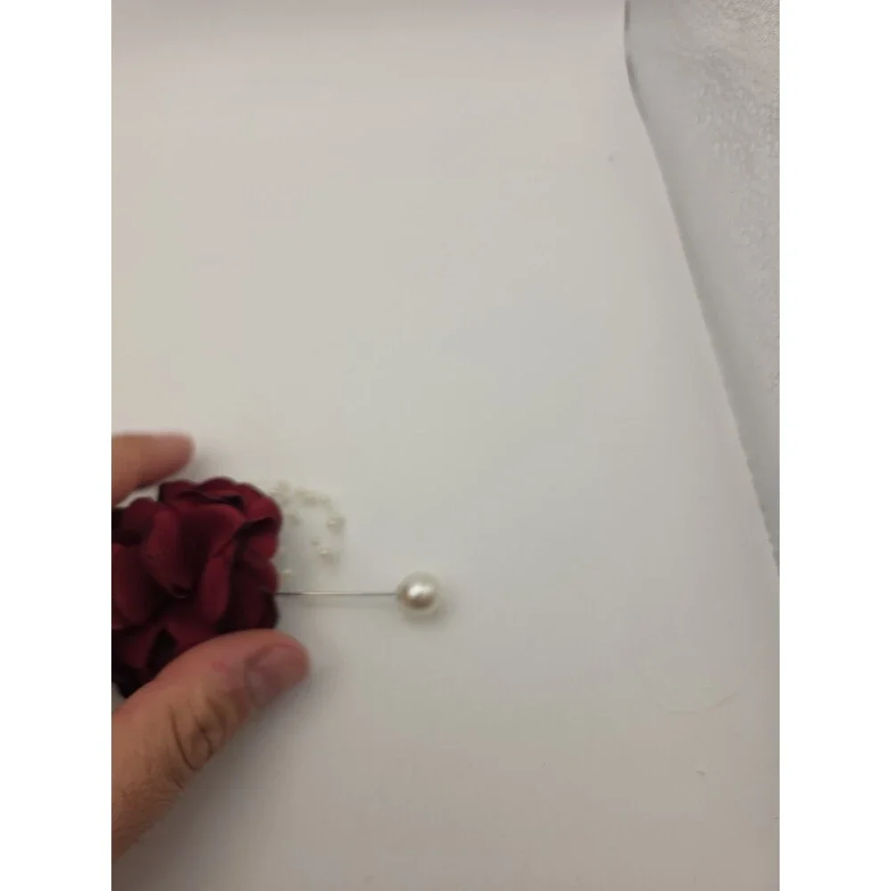 2Pcs Burgundy Rose Corsage and Boutonniere Set, Artificial Wrist Corsage Wristle